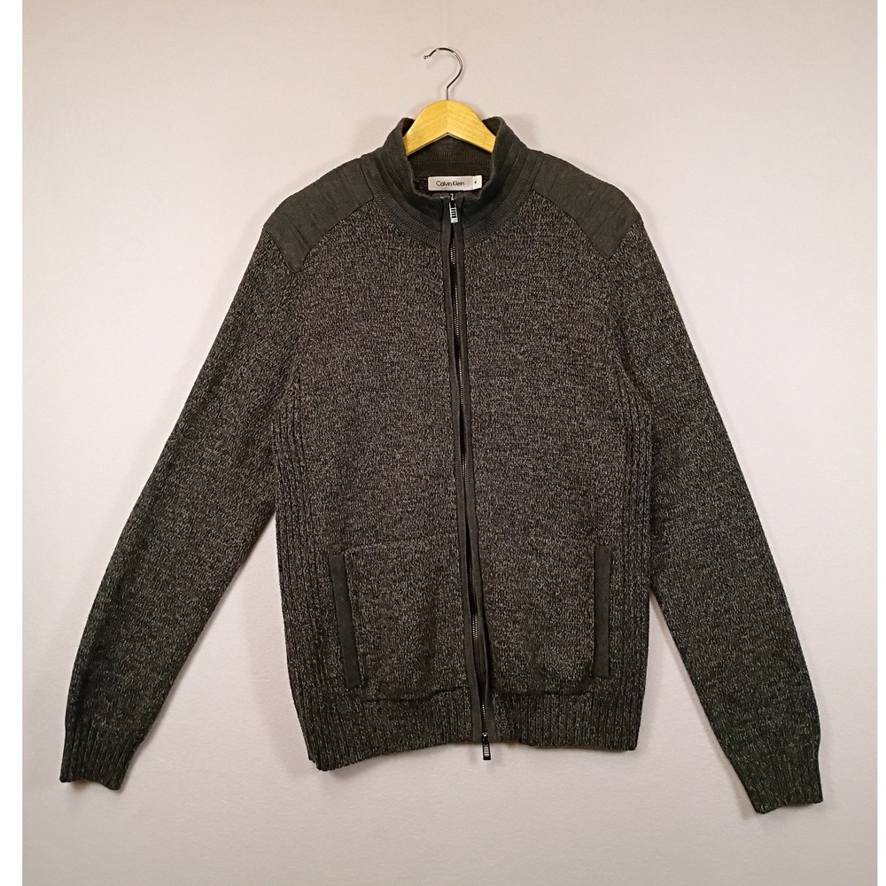 Urban Gorpcore Calvin Klein Mens Size M Charcoal Gray Full Zip Mock Neck Sweater